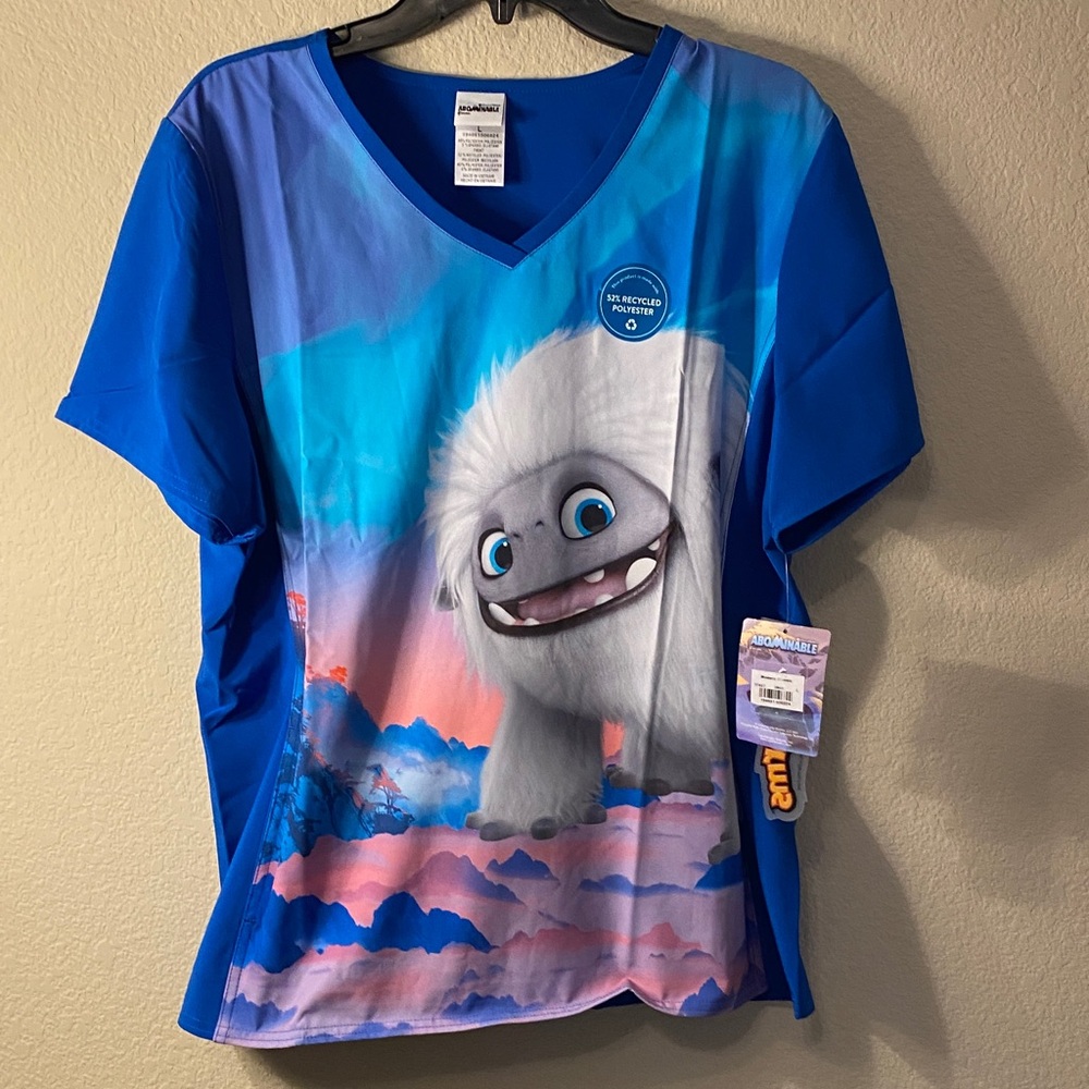 Size L DreamWorks Blue and Pink Abominable Uniform Scrub Top